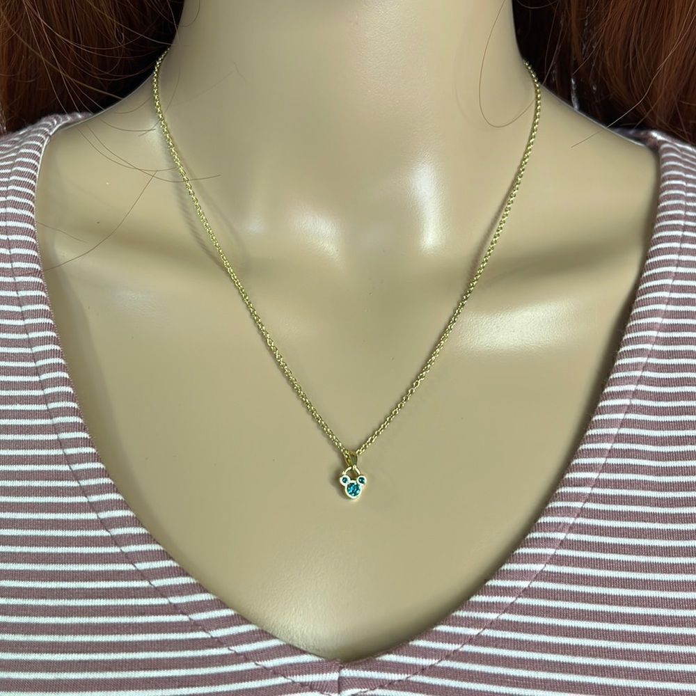 Disney Goldtone Necklace With Blue Rhinestone Mickey